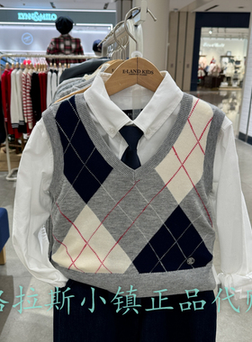 Elandkids衣恋童装专柜正品25春女童菱格V领针织马甲EKVKF1121D