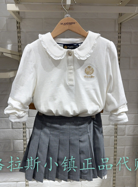 Elandkids衣恋童装专柜正品25春女童刺绣花边娃娃领T恤EKLWF1121E