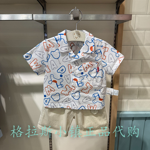 PawinPaw婴童专柜正品26夏男宝满印衬衫休闲两件套套装PBSMG2372M