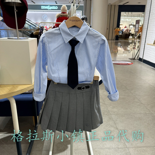 Elandkids衣恋童装专柜正品25春女童刺绣领带长袖衬衫EKBAF1222B