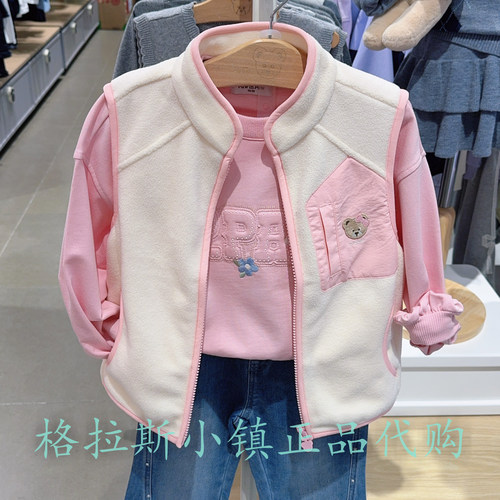 PawinPaw童装秋女童摇粒绒马甲