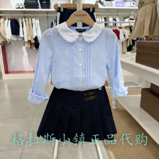 Elandkids衣恋童装 25秋女童蕾丝翻领长袖 衬衫 EKBAF4921K 专柜正品