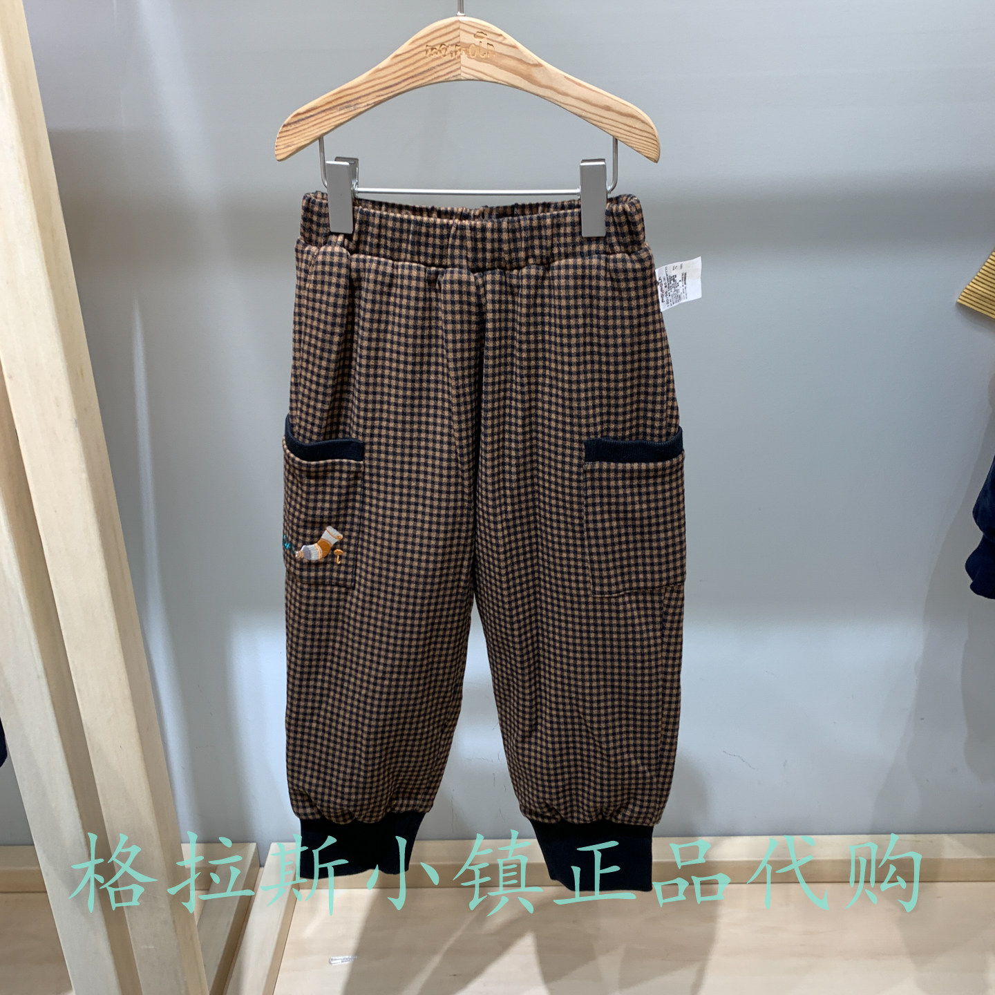 moimoln正品女童格子束脚休闲裤