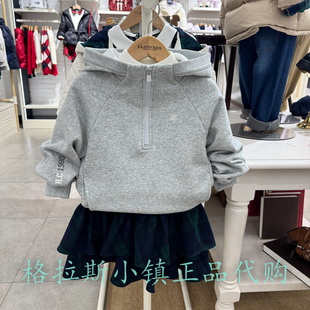 Elandkids童装 25冬女童休闲加绒连帽卫衣EKMHF4V22B 专柜正品