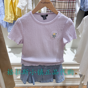Elandkids衣恋童装专柜正品26夏款女童刺绣圆领短袖T恤EKRAG2423A