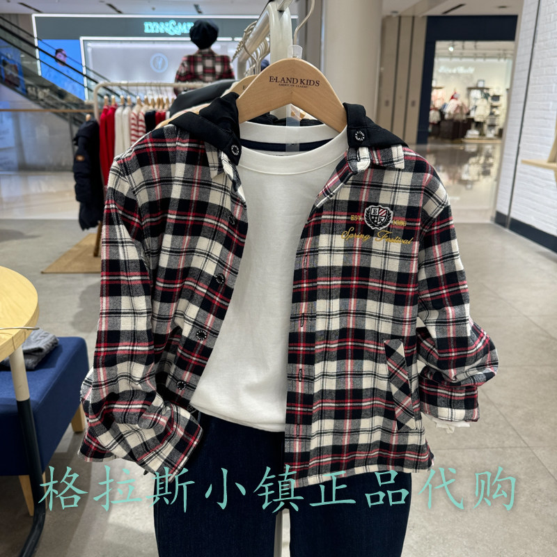 衣恋童装正品春男童磨毛连帽衬衫