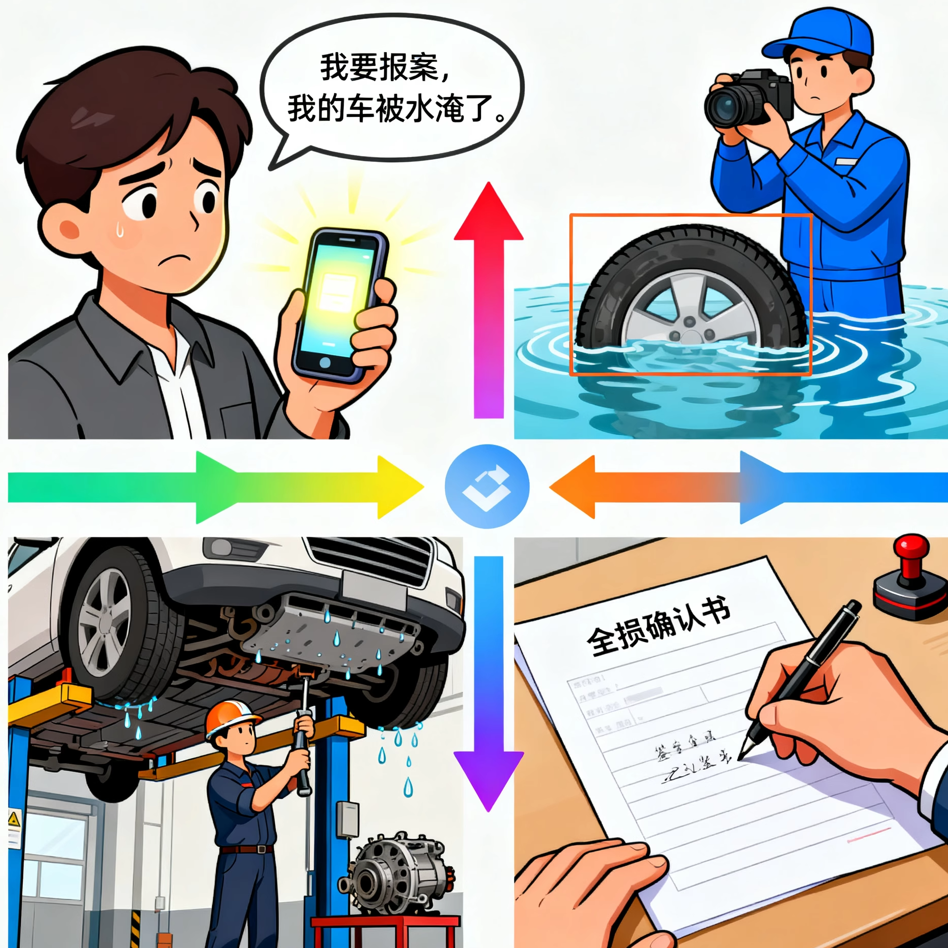 全程指引推定全损 15年理赔员水淹水泡车事故车全损事故咨询协助