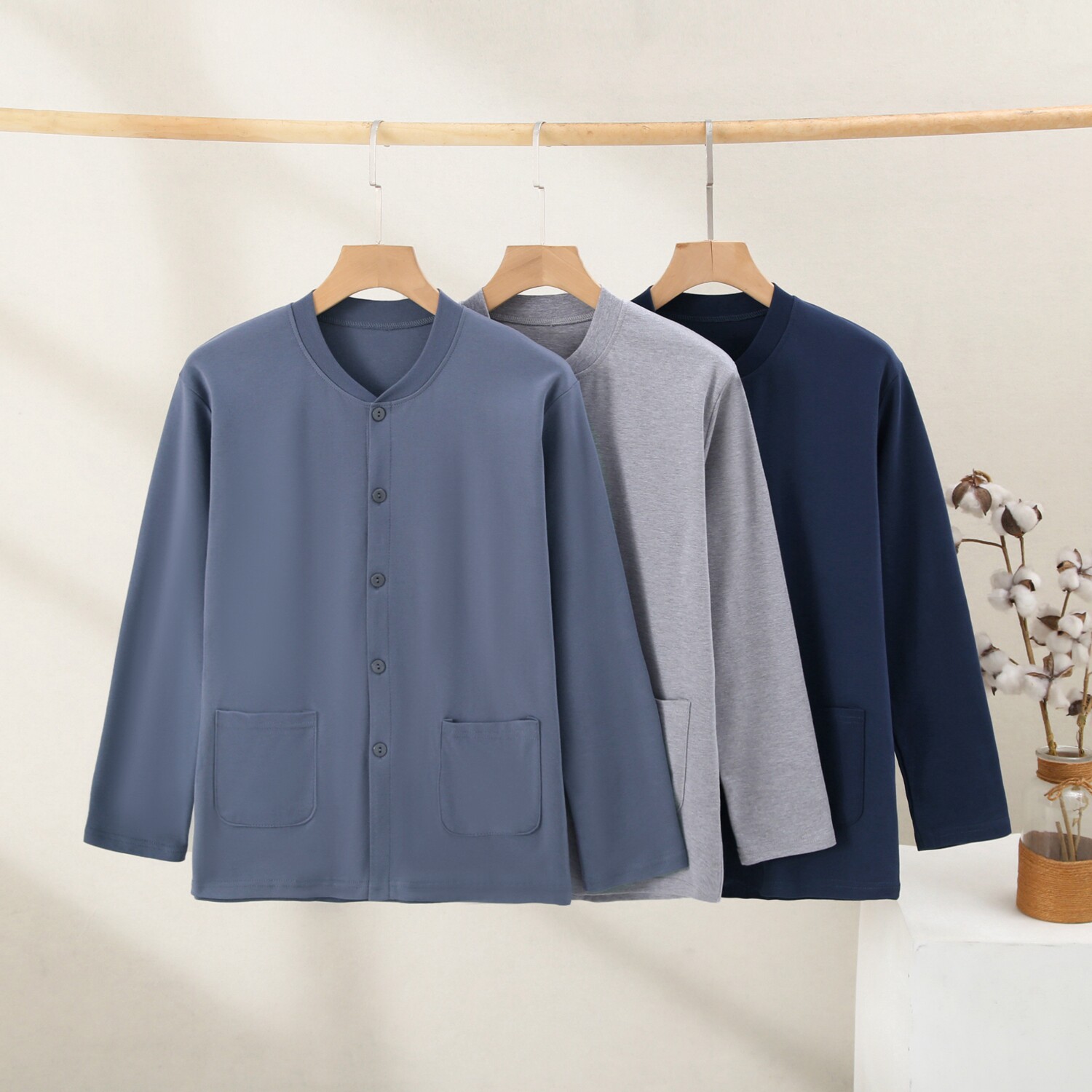 2026新款秋冬爸爸纯棉睡衣中年男100%棉带口袋家居服套装长袖大码