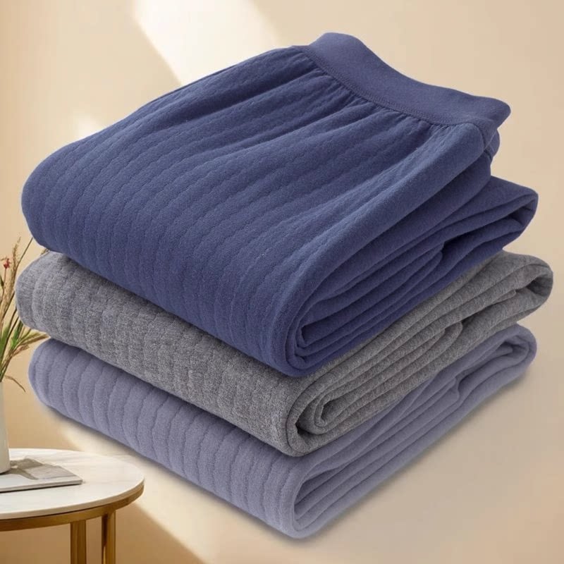 中老年人男士保暖裤三层加厚全纯棉宽松高腰线裤秋裤加肥加大码冬