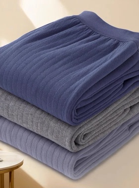 中老年人男士保暖裤三层加厚全纯棉宽松高腰线裤秋裤加肥加大码冬