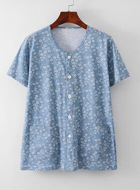 女士纯棉开衫半袖家居服