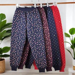 加肥加大码中老年人女士南极棉保暖裤 纯棉高腰三层夹棉加厚棉裤