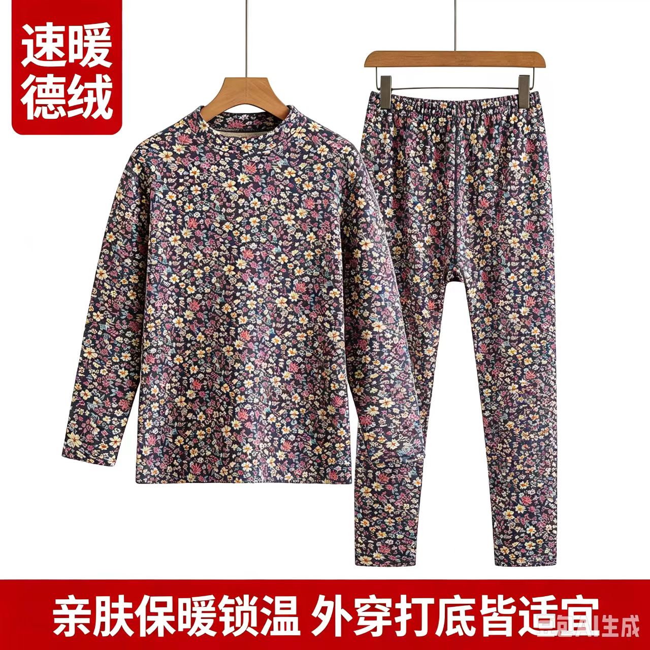 德绒妈妈保暖秋衣秋裤套装中老年人大码高腰加档加厚内穿内衣女款