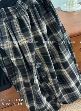 童乐鱼童装2024秋季新款男女童复古格子休闲裤中大童阔腿裤58113