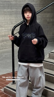 Anika童装2026秋冬新男女孩中大童洋气时髦百搭宽松连帽卫衣3896