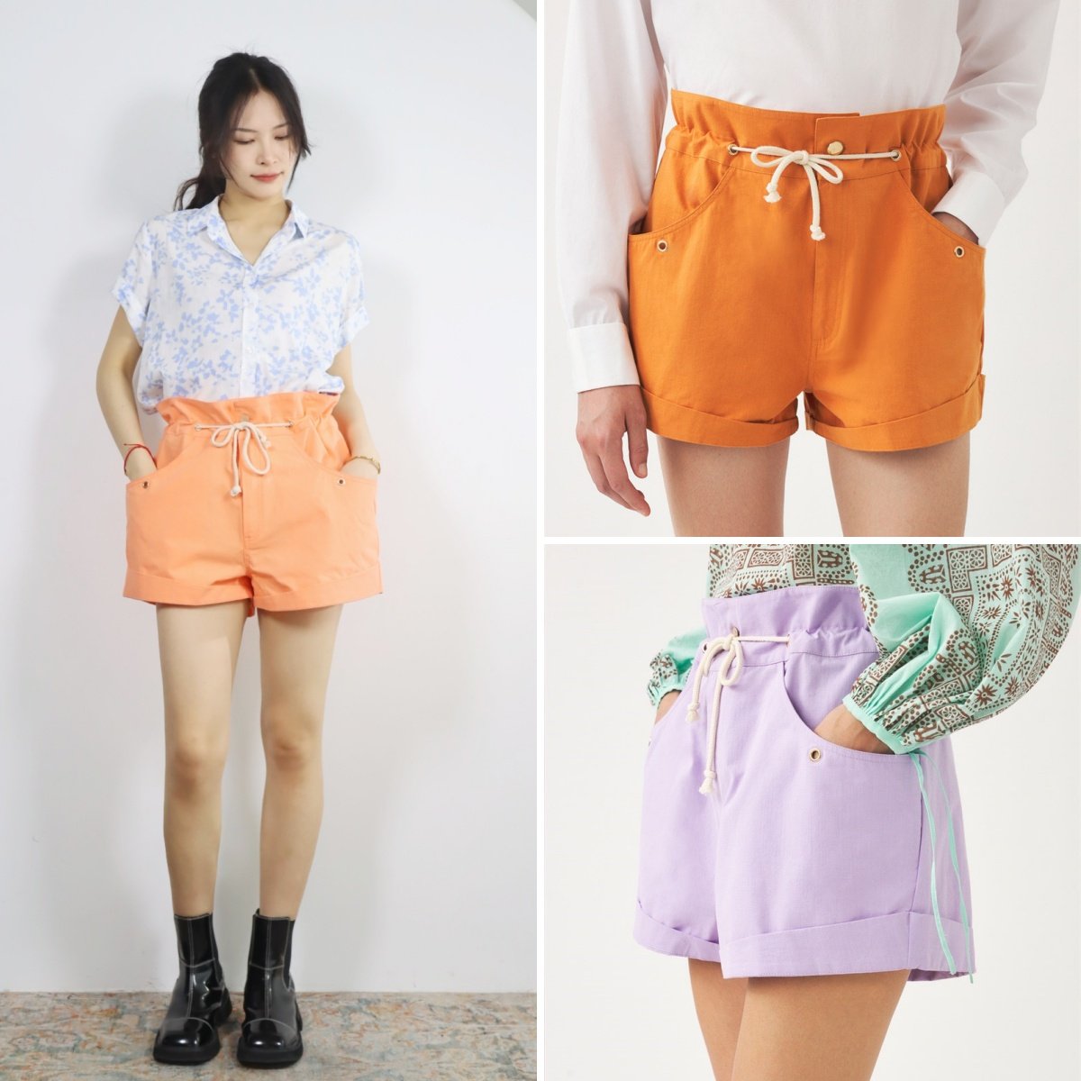 【清仓】法国akt 一秒大长腿 松弛感纯棉显瘦果冻色休闲系带短裤