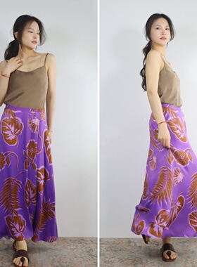 英国ob 梦幻秘境 花卉印花半身裙休闲百搭长款H型紫色显瘦半裙