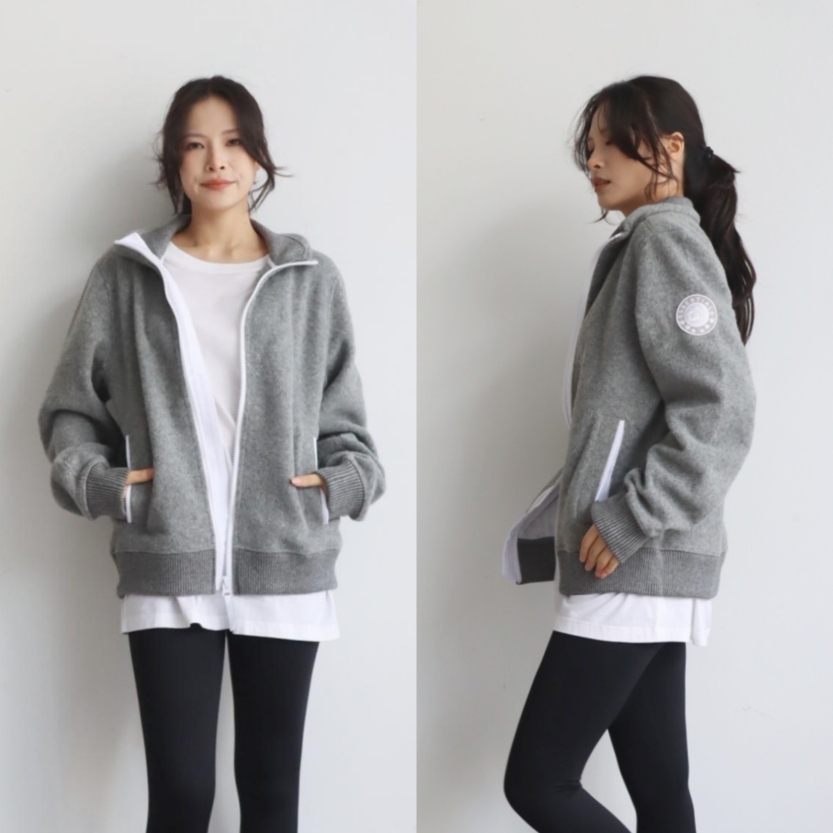 潮牌ESS  男女同款灰抓绒毛呢竖领拉链羊毛保暖运动卫衣夹克外套