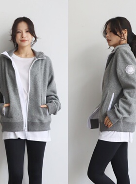 潮牌ESS  男女同款灰抓绒毛呢竖领拉链羊毛保暖运动卫衣夹克外套