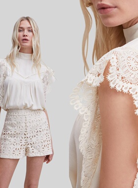 【特】法国IK 蕾丝迷人眼 法式宫廷风拼接镂空显瘦小飞袖气质衬衫