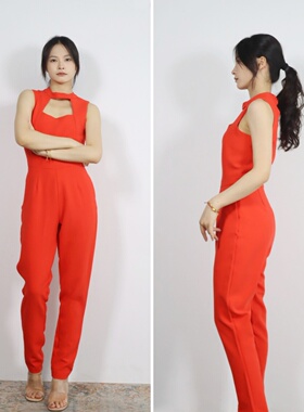 【清仓】英国 b 红色 科技感时尚镂空无袖小腿裤连体裤连衣裤长裤