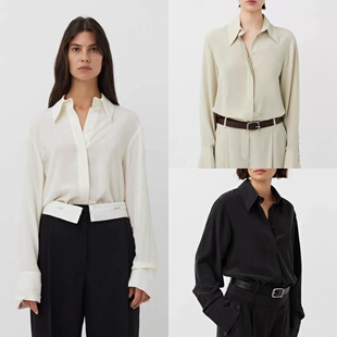特 衬衫 澳洲设计师CM 双绉真丝砂洗暗扣尖领长袖 上衣 东方衬衫