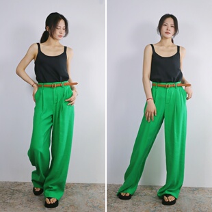 法国小众IK 赎罪绿 法式气质显瘦铜氨丝丝滑阔腿长款直筒西装长裤