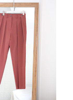 北欧 自带滤镜 收腰折叠显瘦砖红色高腰小腿裤烟管裤长裤西装裤