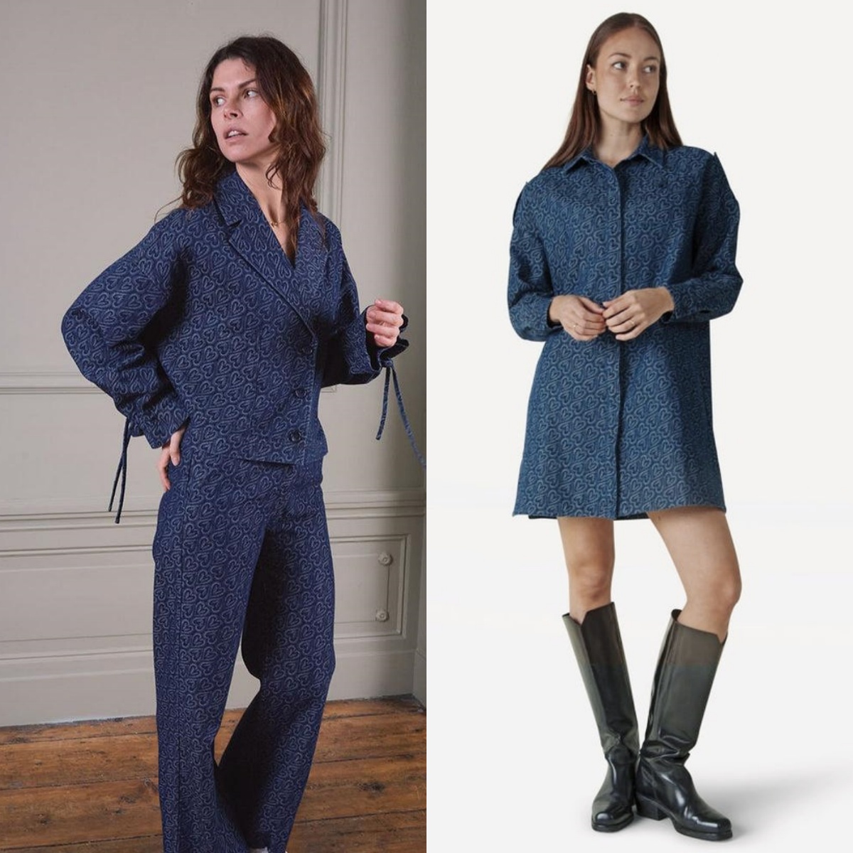 美系爱心涂鸦宽外套牛仔直筒裤