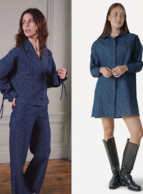 美国al 心动牛仔 爱心系列棉宽松有型垮肩休闲外套直筒裤连衣裙