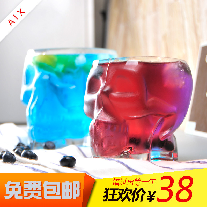 新款 北欧ins 创意 骷髅玻璃杯 酒吧啤酒杯 威士忌杯 烈酒杯 大小