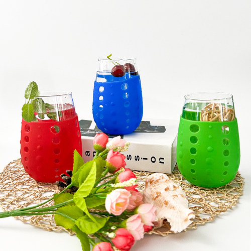 新款 家用简约透明玻璃皮套杯 茶杯 奶昔杯 牛奶杯 咖啡杯 茶杯