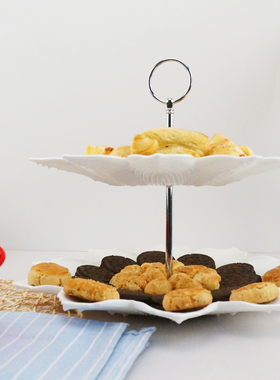 欧式双层创意点心盘 玻璃盘下午茶蛋糕盘 白色大号花朵型