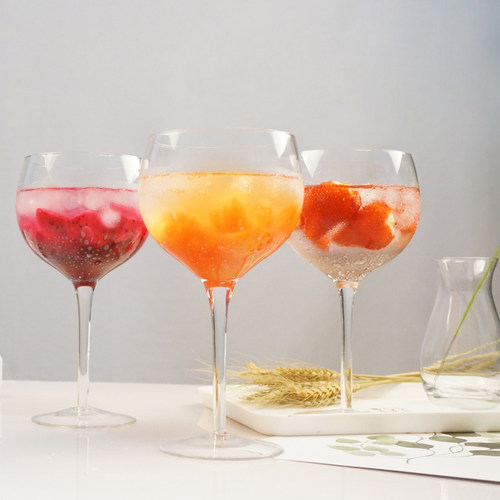 新款 北欧ins 创意气泡 超大彩色玻璃高脚杯 家用红酒杯 圆球果汁