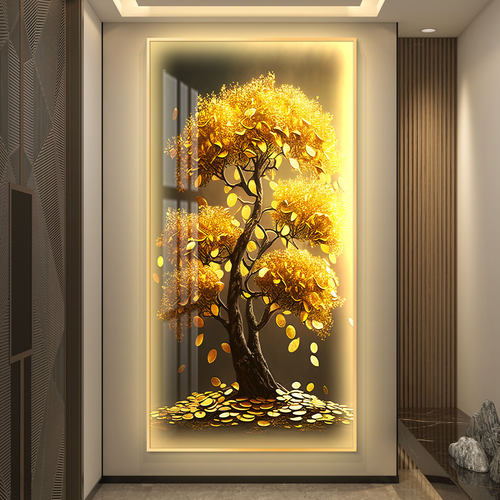 发财树led带灯轻奢入户玄关装饰画简约现代挂画壁画过道高级感