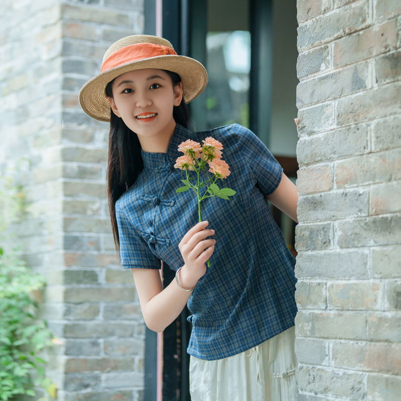 玉想全棉2023夏修身中式旗袍上衣