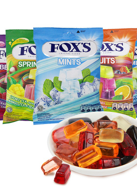 拍3包邮印尼进口FOX'S霍士水晶糖水果汁硬糖袋装90g什锦薄荷糖果