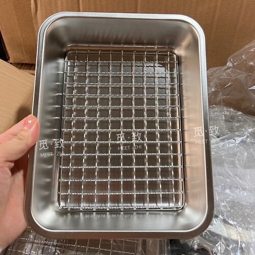 日式不锈钢长方形盘子带网隔水盆滤油炸盆沥水洗菜盆晾碗架滴托盘