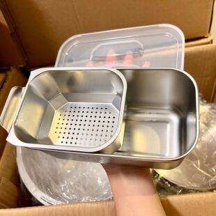 304不锈钢双层零食盒水果盘糖果盒 沥水篮家用果盘嗑吃瓜子收纳盒