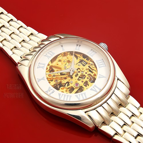 纯银镂空简约男机械手表