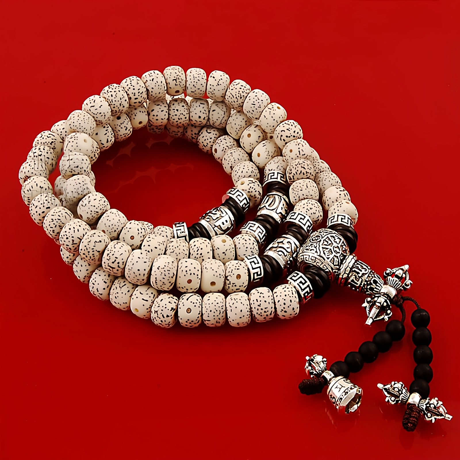 干磨正月高密星月菩提手串把玩108颗佛珠念珠复古纯银多层手链男