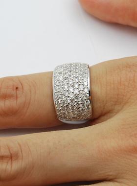 满钻闪亮宽面锆石纯银戒指