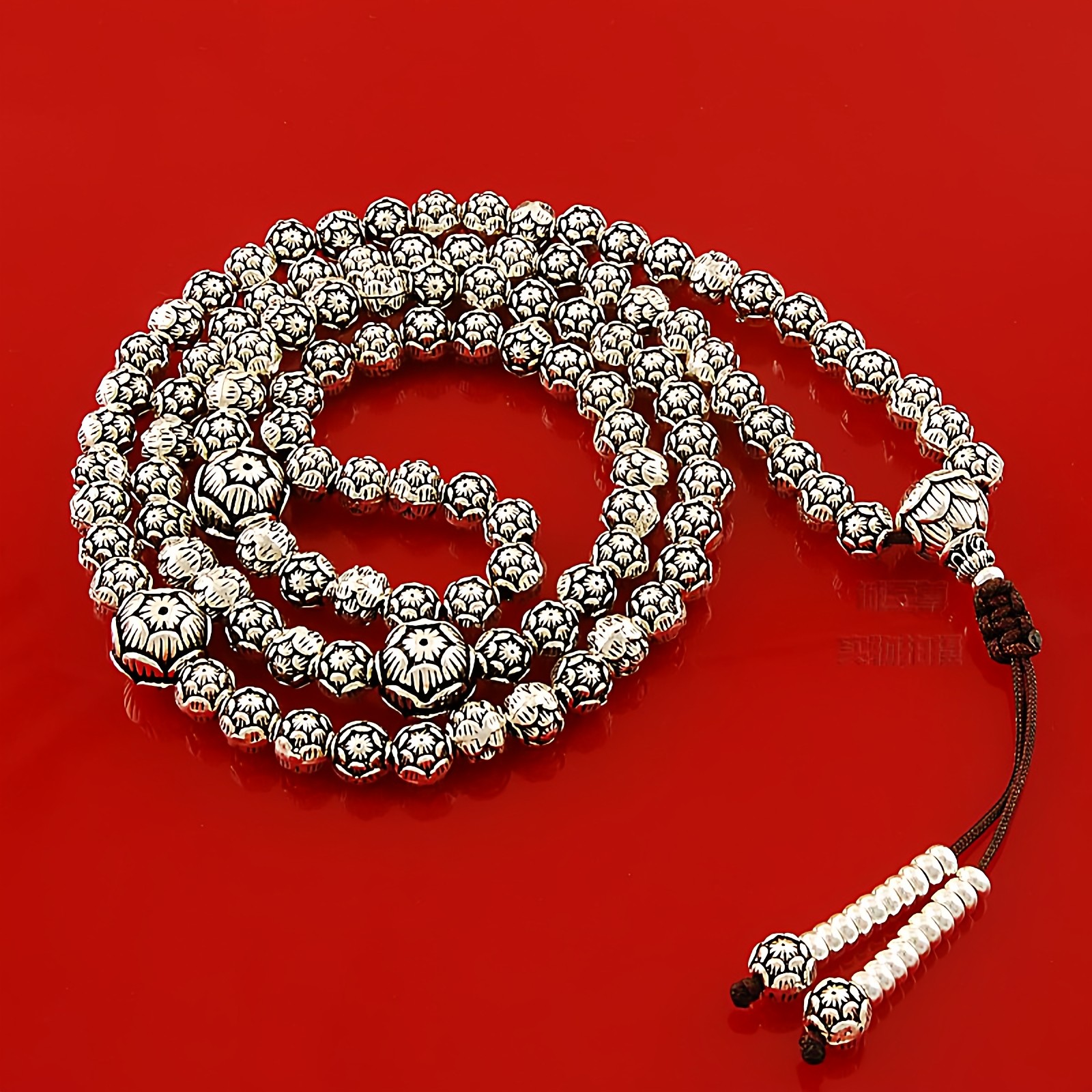 原创手链108颗珠莲花念珠饰品纯银多层手串可做毛衣链