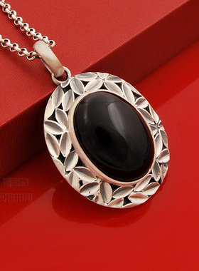 复古民族风黑玛瑙项链纯银吊坠女项链时尚饰品纯银吊坠包邮