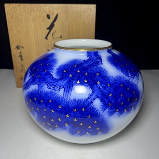 日本回流香兰社稀有画片松纹描金花瓶