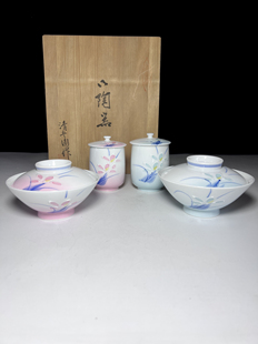 日本回流有田烧清兵卫浮雕彩釉夫妻茶具一套