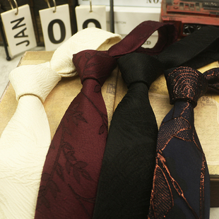 高端定制款领带男女8CM正装婚礼舞台休闲百搭韩版复古暗纹米色红