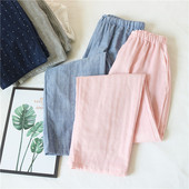 家居裤 情侣纯棉睡裤 长裤 色织全棉双层棉纱布纯色大码 女士男春秋季