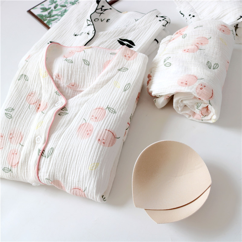 女款棉纱布柔软亲肤吸汗睡衣套