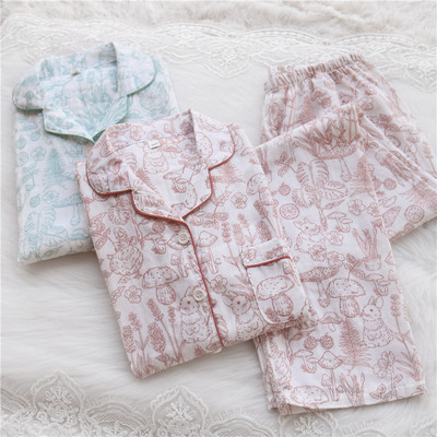 女士双层棉纱透气吸汗家居服薄款